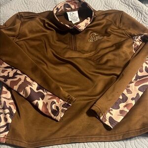 Ducks Unlimited Men's Brown Zip-Up Pullover with Camo Trim